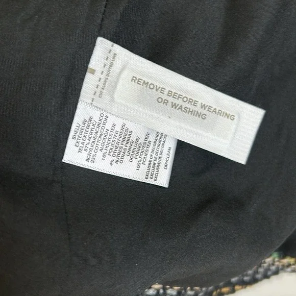 LOFT Tweed Jacket Open Front Fringe Trim Career Black Gold Size 6 - Picture 4 of 8